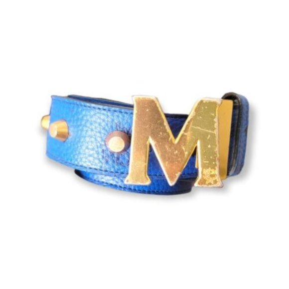 MCM Women\'s Blue & Gold Leather \'M\' Buckle Belt Fit All Sizes main image 7